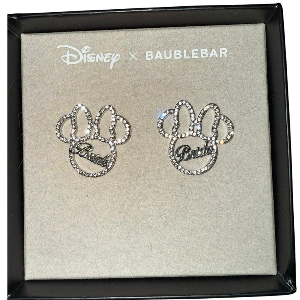Disney X Baublebar Minnie Mouse Bride Bridal Wedding NIB silver color Earrings